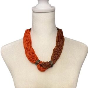 #637 Orange and Amber Multi-Strand Seed Bead Twist Necklace
